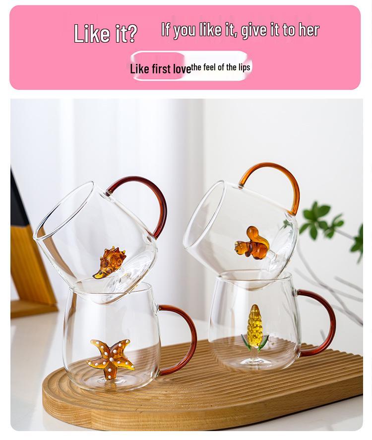 3D Cartoon Animal Glass Cup with Colored Handle - High Borosilicate Household Gift