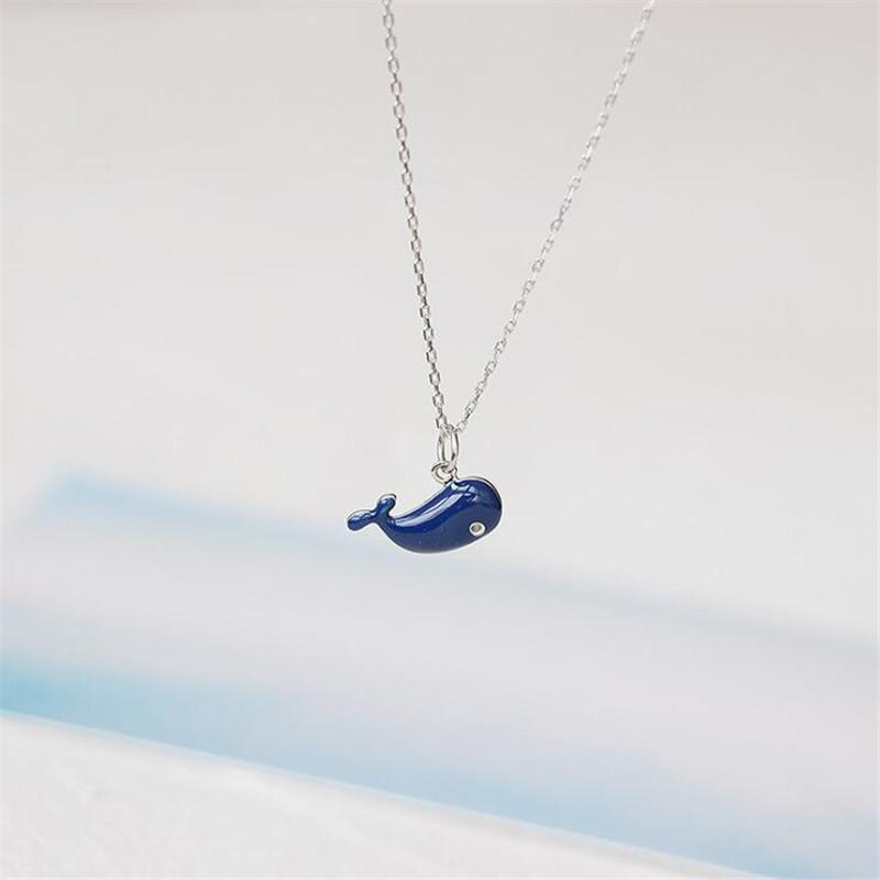 New Fashion Blue Epoxy Cute Little Whale 925 Sterling Silver Jewelry Beautiful Animal Exquisite Clavicle Chain Necklaces XL155