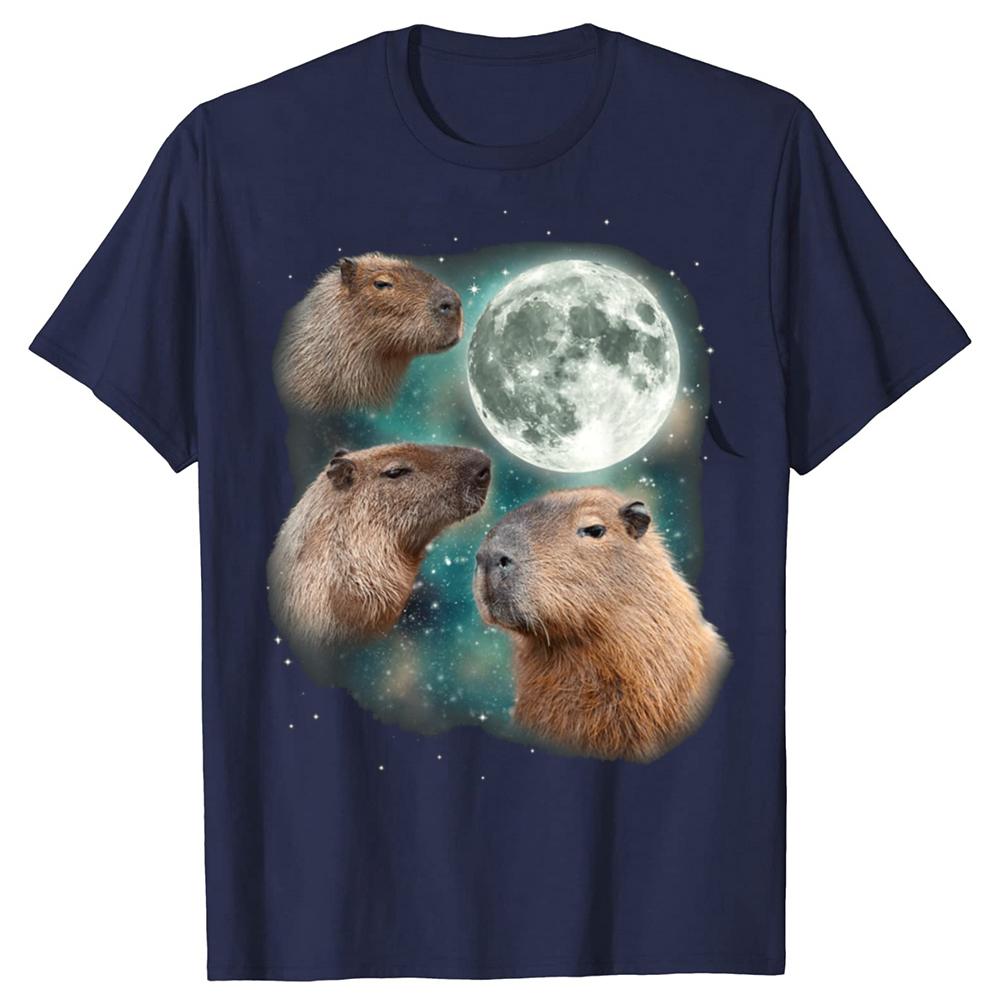 3 Capybara Moon Weird Howling T Shirt Funny Cute Animal Unisex Classic Short Sleeves Tee Shirt Fashion Casual Streetwear Tops