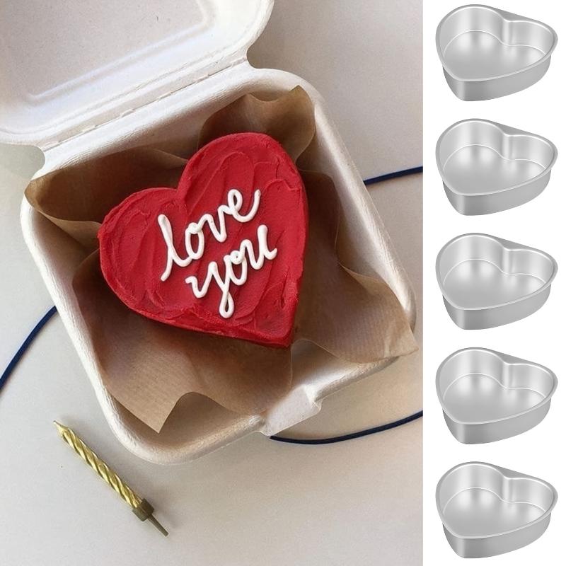 3 Inch Heart Shaped Cake Pan Mold Solid Bottom Aluminum Alloy Chocolate Cake Pan Silver Tin Baking Mold Mould