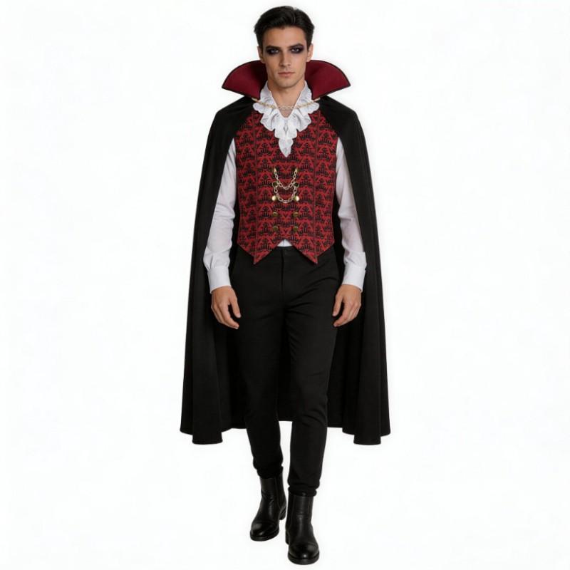 Mens Halloween Vampire Prince Costume Red Black Vest Cloak Set Role Play Party