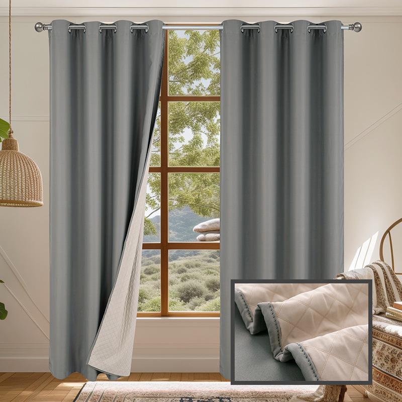 Winter Thickened Thermal Curtains, Full Blackout Curtains, Double-Layer Curtains, Indoor Thermal Insulation Perforated Curtains