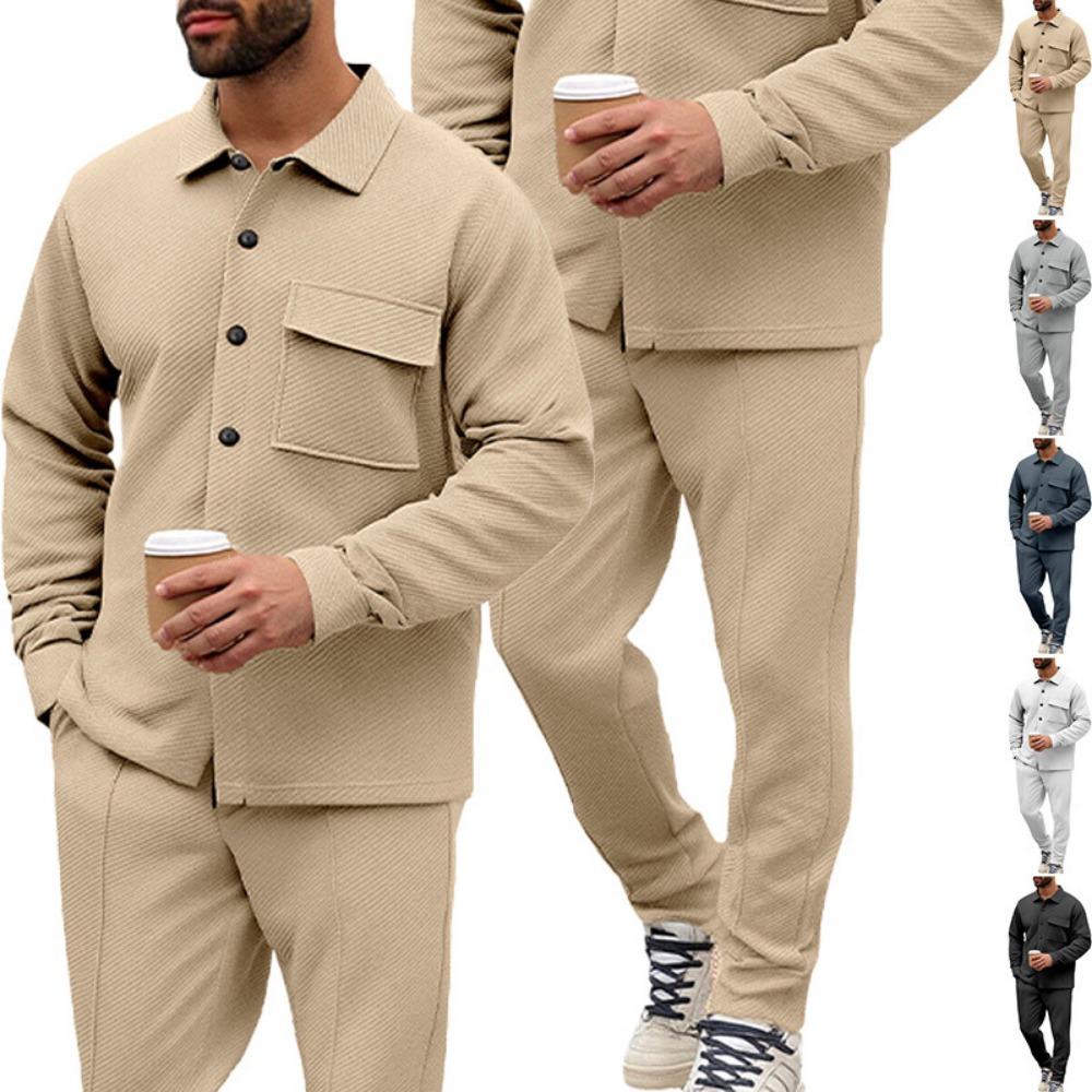 Мужской кардиган приталенного кроя, однобортный, с карманом, с длинным рукавом, спортивная одежда, элегантный костюм-двойка с длинными брюками
