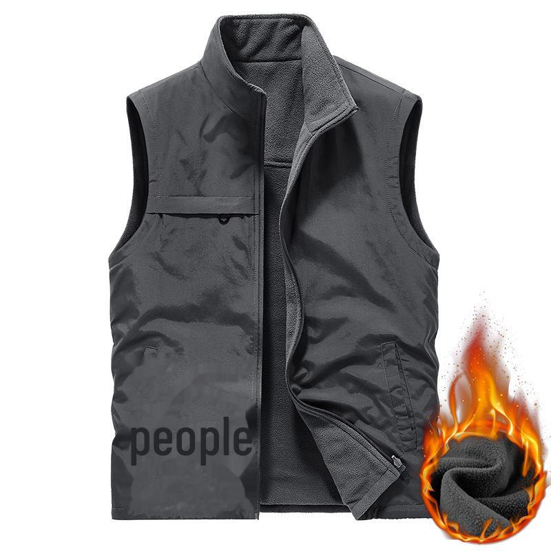 Мужской двусторонний бархатный жилет – осенне-зимний уличный ветрозащитный, теплый, с напечатанным логотипом