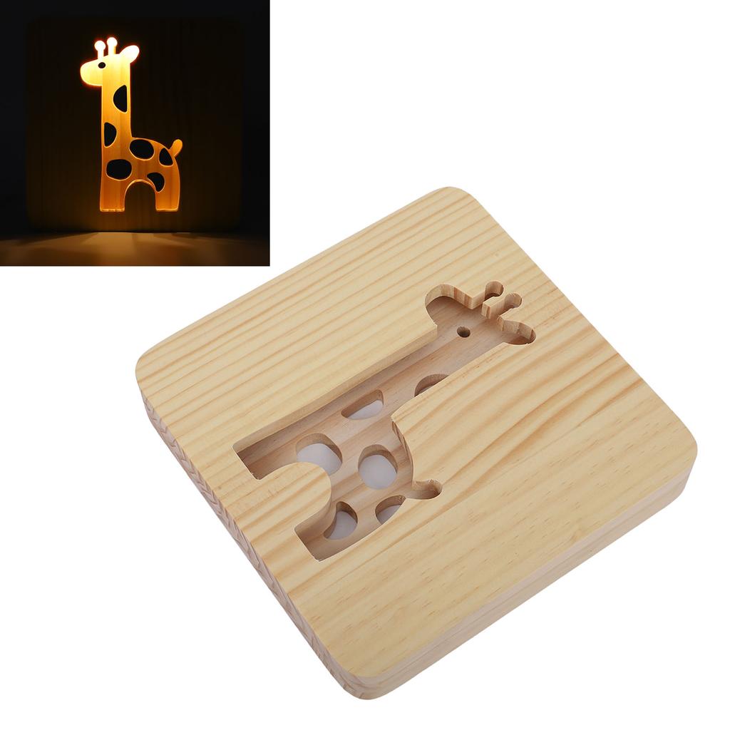 3D Жираф Деревянный Светильник 360 Градусов Облучение Полый Узор Теплый Белый Свет Светодиодный Деревянный Ночник