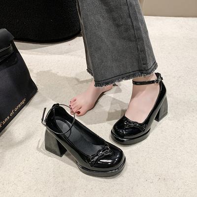 Модные новые милые туфли Мэри Джейн с бантом на ремешке и пряжкой на высоком каблуке, женские модные туфли на платформе, женские туфли-лодочки с квадратным носком для вечеринок
