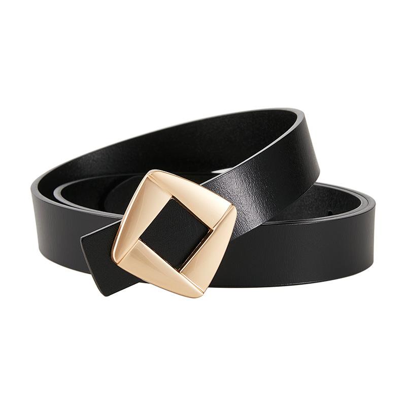 Женский ремень из цельной кожи с гладкой пряжкой для женщин, квадратная пряжка из цинкового сплава, корейский кожаный тонкий ремень