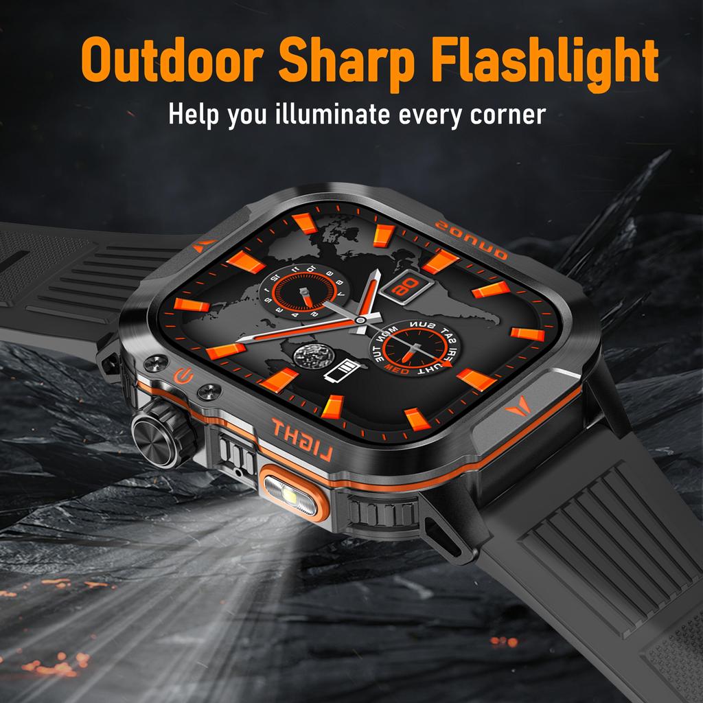 QTLLBT Sports Smartwatch, Built-in Flashlight, More Than 100 Activity Modes, Call and Message Reminders