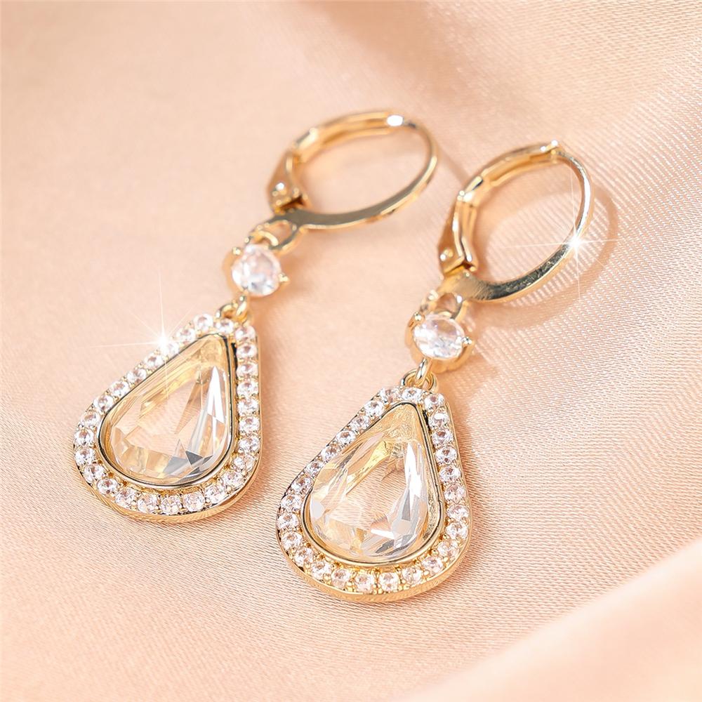 Elegant Female Big Water Drop White Zircon Stone Hoop Earrings Trendy Fashion Gold Color Wedding Jewelry For Women