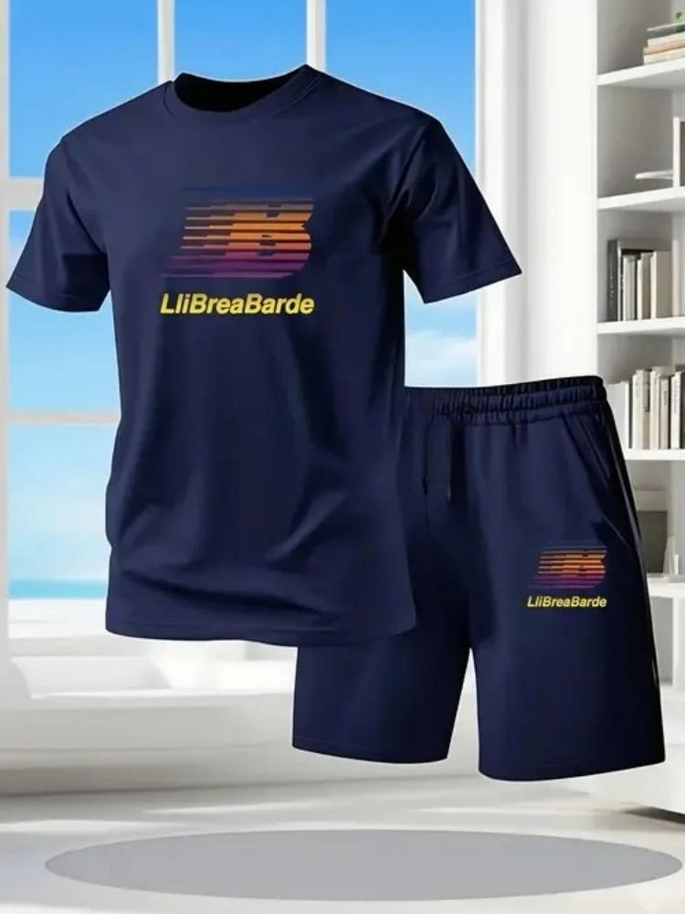 2026 Новый летний мужской комплект из футболки с коротким рукавом Модный спортивный костюм из двух предметов Повседневные шорты Спортивная одежда Мужской спортивный костюм