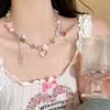 Peach powder! Dopamine love candy necklace female niche design sweet cool babes beaded collarbone chain neck chain