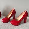 Мода Женская Мода Туфли на Толстом Каблуке Весна Новый Стиль Круглый Носок Мелкий Вырез Комплект Ноги Водонепроницаемая Платформа Высокие Каблуки