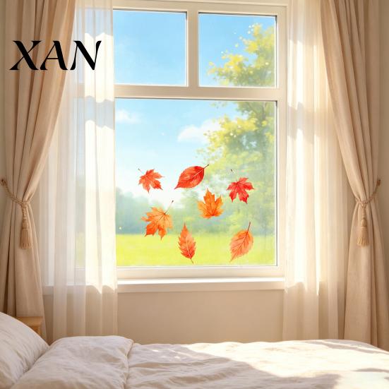 No Glue Window Sticker Watercolor Maple Leaf Static Cling Sticker, Removable & Decal Adhesive Home Decor, Decorative Glass for Bedroom and Balcony
