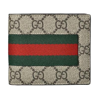Кошелек из ткани GG Supreme с двойным сгибом и полосками, унисекс, коричневый, мультиколор, 779849-KHN4N-9791