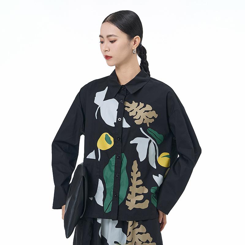 1116 Spring new large-size women's clothing loose and thin printing Japan and Korea casual tide original long-sleeved shirt 11161