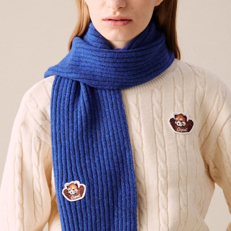 Coquet Face Lesser Panda Patch Knit Muffler Cobalt Blue