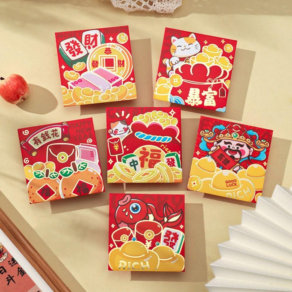 6Pcs Cartoon Lucky Red Pocket Thickened New Year Red Packet 2025 Red Envelope Bag Spring Festival