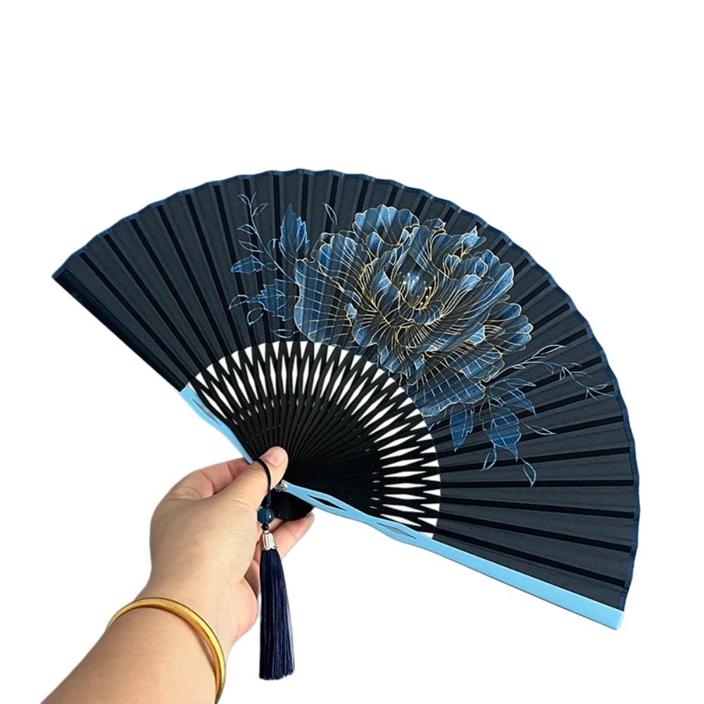 Bamboo Frame Folding Hand Fan Peony Flower Dance Fan Gentle Design Retro Handheld Fan Gift Giving