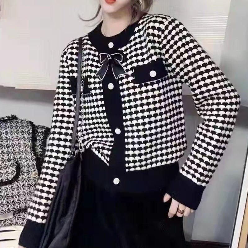Cardigan Spring and Autumn 2022 Long Sleeve Wear Loose Sweaters Knitting Bottomed Bow Fragrant Cardigan Female Coat