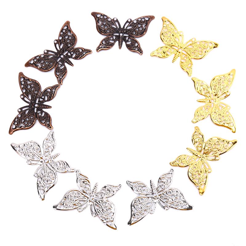 50Pcs Vintage Butterfly Filigree Wraps Connectors Metal Craft Diy Jewelry Making