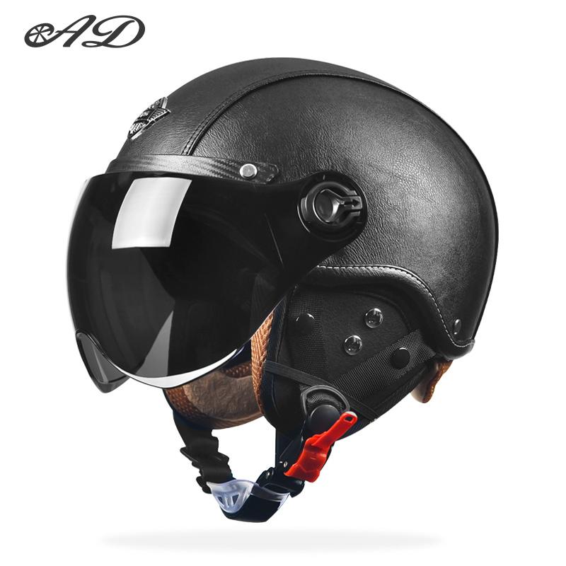 AD Ретро мотоциклетные шлемы с козырьком Harley кожаный шлем для мужчин электрический мотоцикл винтажный защищенный защитный колпачок