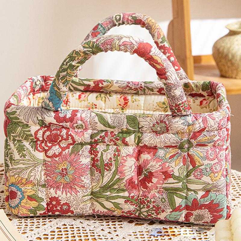 Floral Pattern Storage Basket Women Large Capacity Fabric Sweet Laundry Baskets With Easy Carry Handles Hampers Travel Tote Bag+