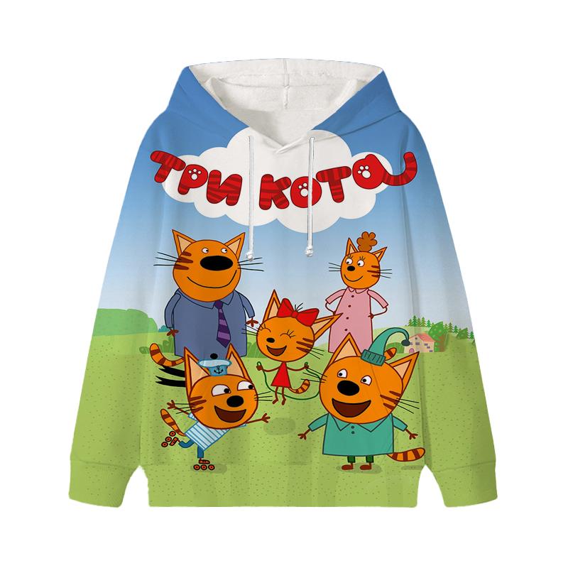 Толстовка с капюшоном Three Kittens E-cat Family для детей, милая детская осенняя толстовка с рисунком манги, детская одежда для девочек и мальчиков, толстовки с капюшоном