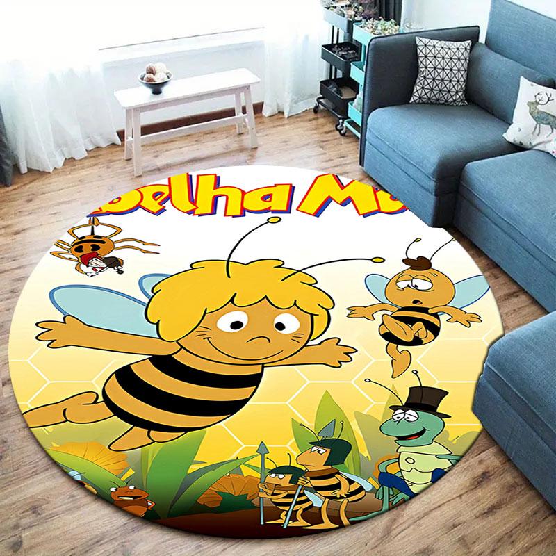 La Abeja Maya Round Area Rug,Carpet Rug for Living Room Bedroom Sofa Playroom Decor,Non-slip Floor Mat