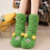 1 Pair Women Socks Cartoon Pattern Thickened Warm Knitting Socks Non-Slip Plush Pilling Resistant Floor Socks