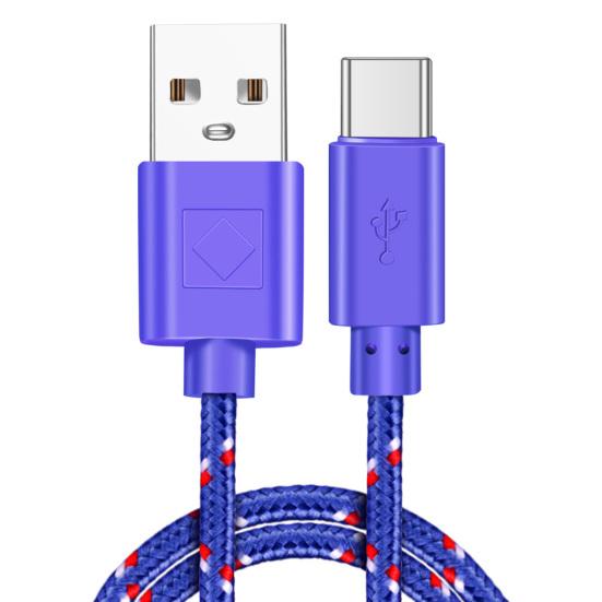 1М/2М Быстрый плетеный кабель Type-C USB для зарядки и передачи данных, многоцветный