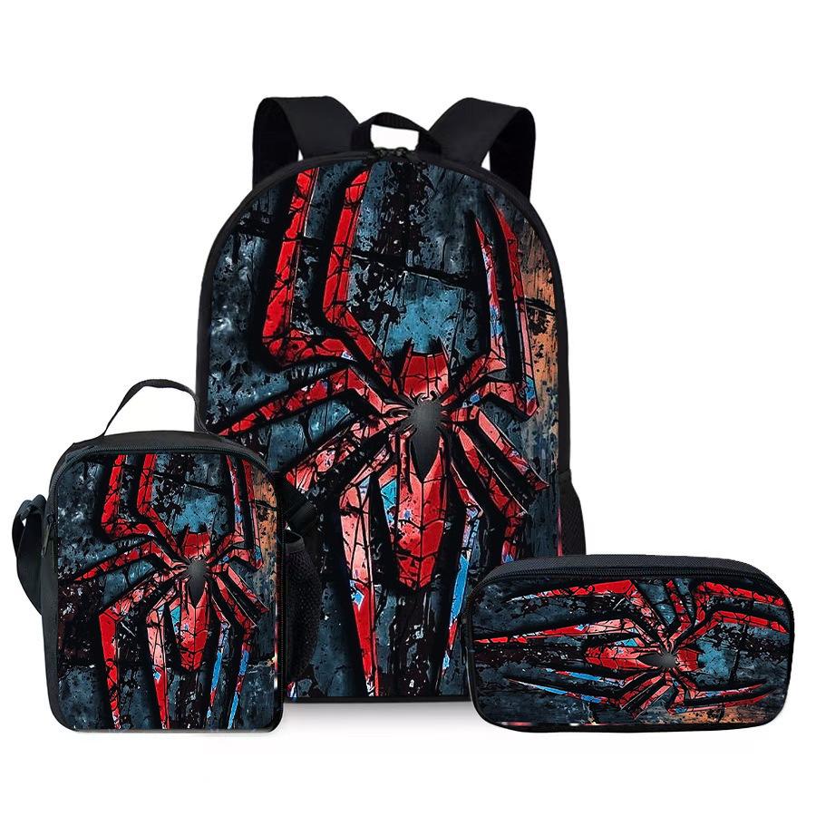 Large-capacity spine protection and load-reducing elementary school student schoolbag three-piece set cartoon hero print backpack