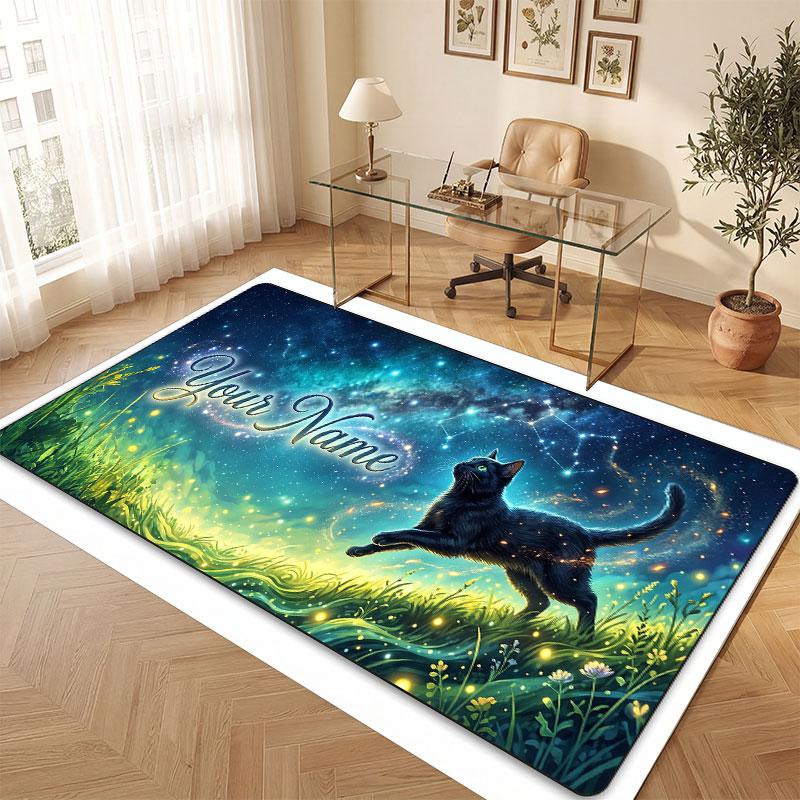 Cat Theme Crystal Velvet Floor Rug Personalized Custom Name Text Warm Carpet Home Decoration
