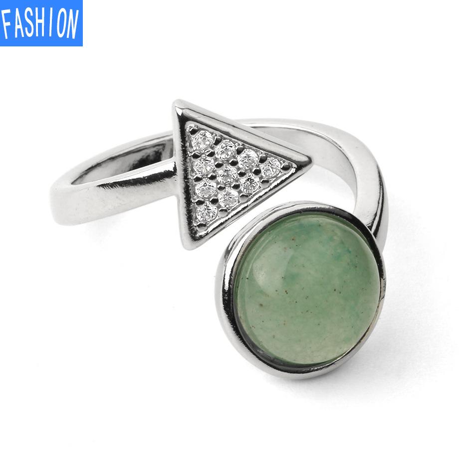 Natural Stone Round Crystal Triangle Adjustable Ring Gift for Women