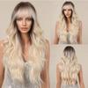 ALAN EATON Блондинка Длинные вьющиеся синтетические парики с челкой Ombre Blonde Highlight Wave Wig Натуральные женские повседневные волосы Высокая температура