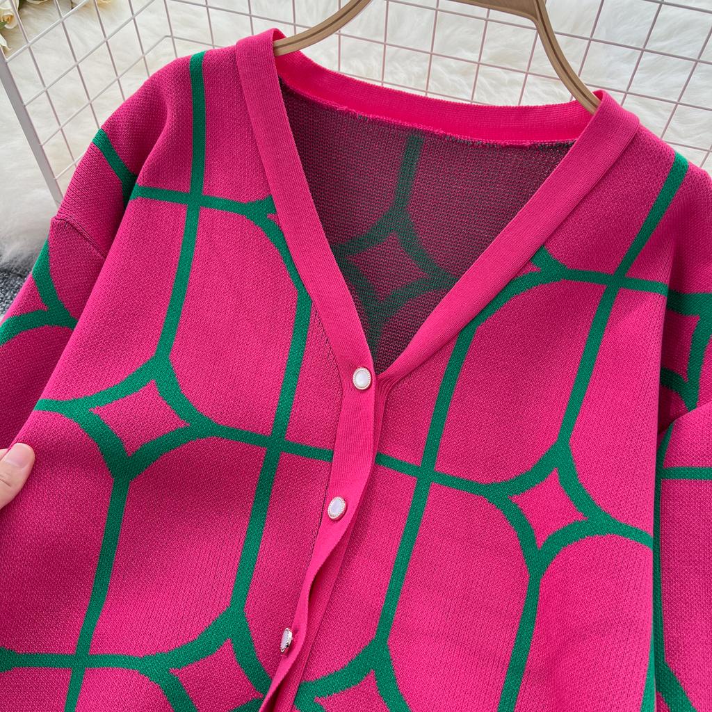 Модные базовые трикотажные костюмы женские однобортные кардиганы с принтом + широкие брюки с высокой талией, однотонный свитер, комплект из 2 предметов