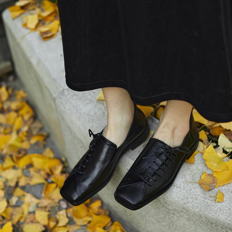 2025 Весна Лето Новые Женские Туфли Низкий Каблук Квадратный Носок Базовые Повседневные Рабочие Удобные Мягкие Туфли Из Натуральной Кожи Женские Лаконичные