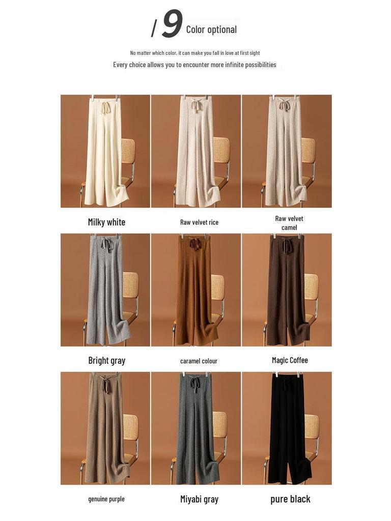 Women's High Waist Wool Wide Leg Pants - Autumn/Winter Casual Floor-Length Knitted Trousers