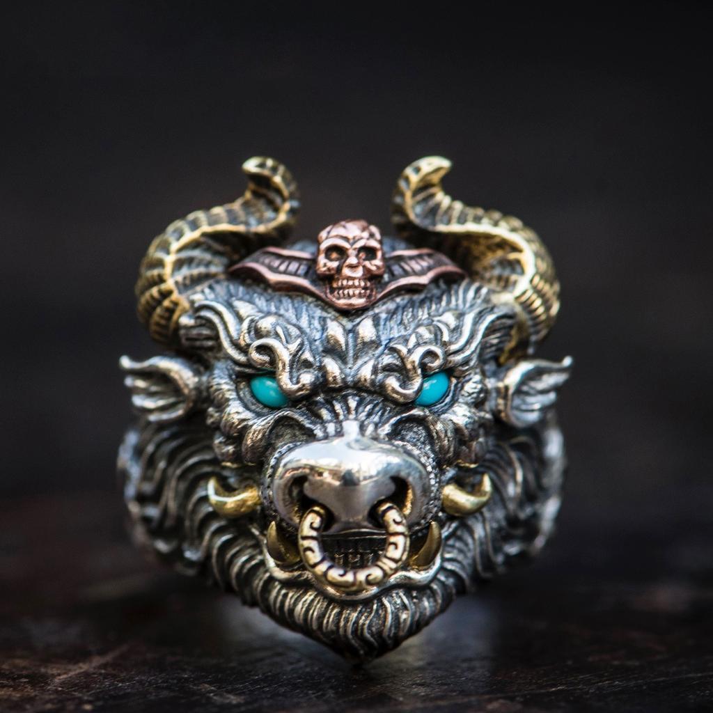 Ring with Bull Head for Men and Women, Open Style New Year Gift, Index Finger Ring, Domineering Carving