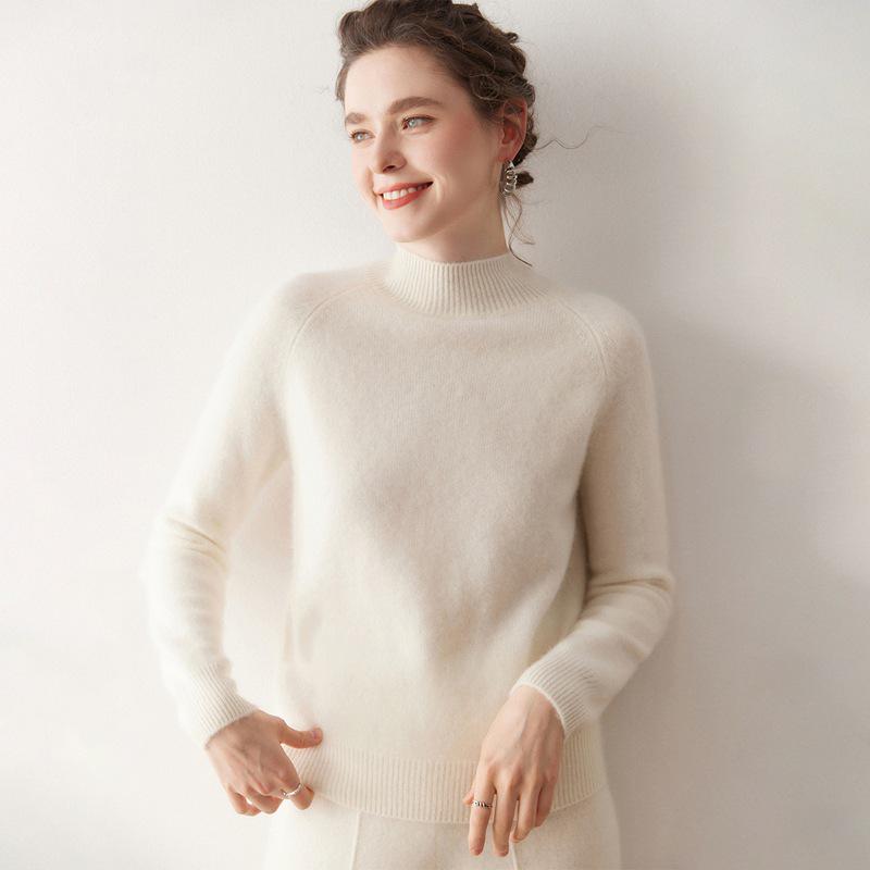 Women's Cashmere Half-High Neck Sweater - Thick, Warm, Soft Knit Base Layer for Autumn/Winter