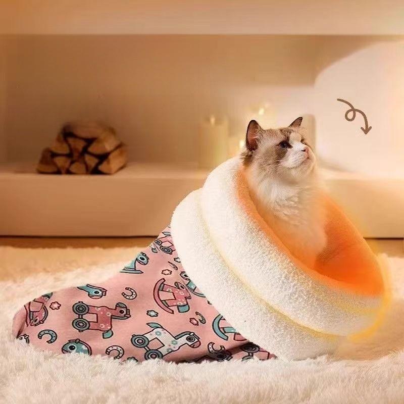 Cat Bed Winter Enclosed Plush Blanket With Warmth For Indoor Outdoor Use