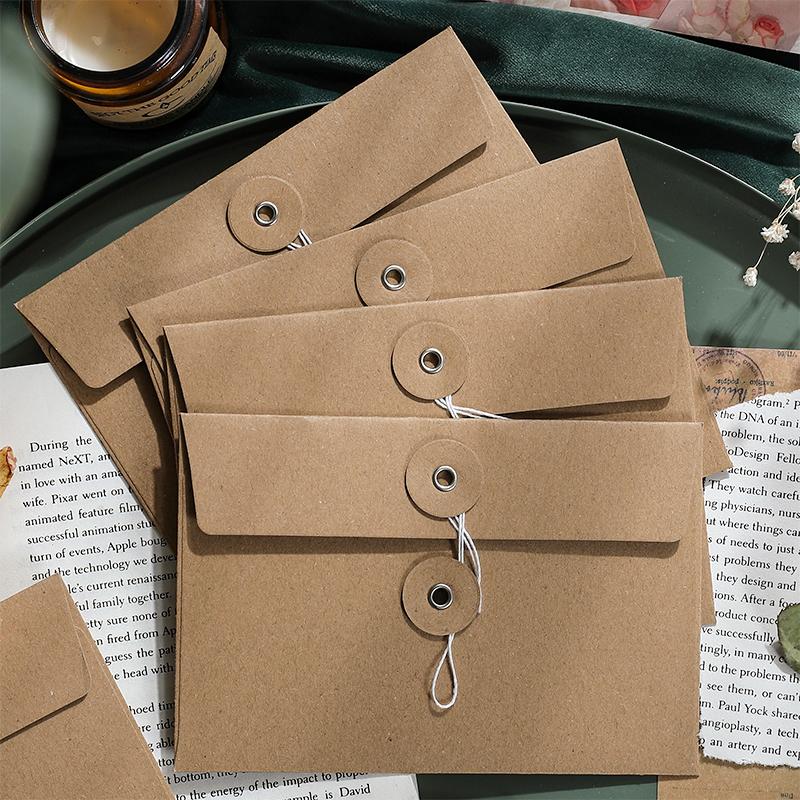 20pcs Retro Kraft Paper Envelope A5 Size Wallet Type White Strap Material File Storage Bag
