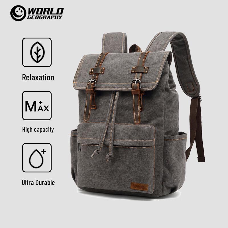 Унисекс рюкзак для ноутбука 15,6" из кожи и канваса с принтом "География мира"