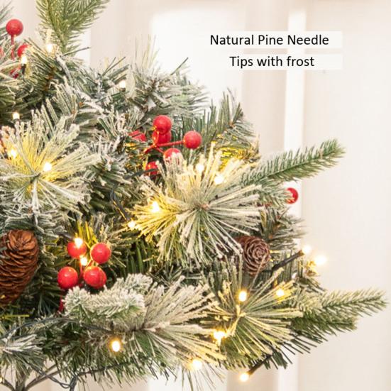 Искусственный рождественский наполнитель для урны с подсветкой, на батарейках, предварительно освещенные рождественские сосны со светодиодными огнями и треногой-колышком, праздничный наполнитель для кашпо для крыльца, двора