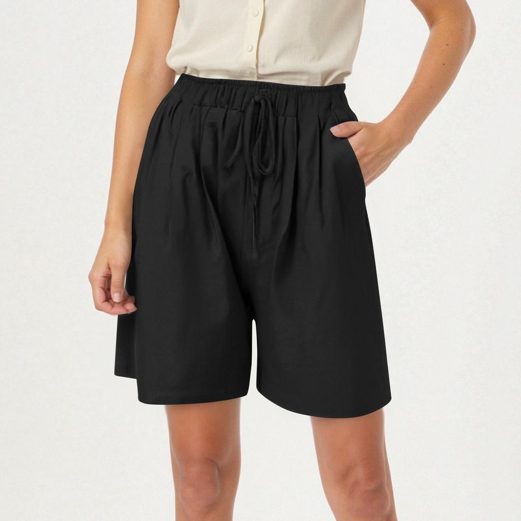 Женские модные однотонные повседневные пляжные брюки с эластичной талией и завязками на шнурке, повседневные домашние шорты с карманами