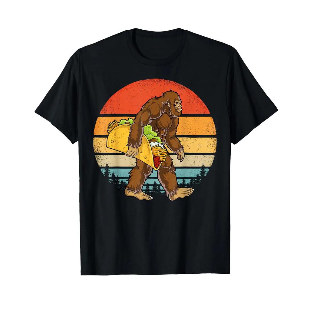 Bigfoot Carrying Taco Funny Cinco de Mayo Boys Men Sasquatch T Shirt vintage Washed Breathable Slightly Comfortable Versatile