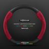 3D Embossed Suede & Genuine Leather Steering Wheel Cover with Carbon Fiber Grip