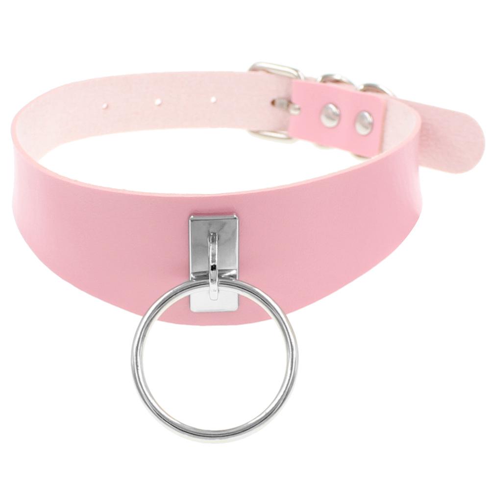 Европейско-американский стиль Харадзюку хип-хоп панк ожерелье-чокер из искусственной кожи с круглым кольцом