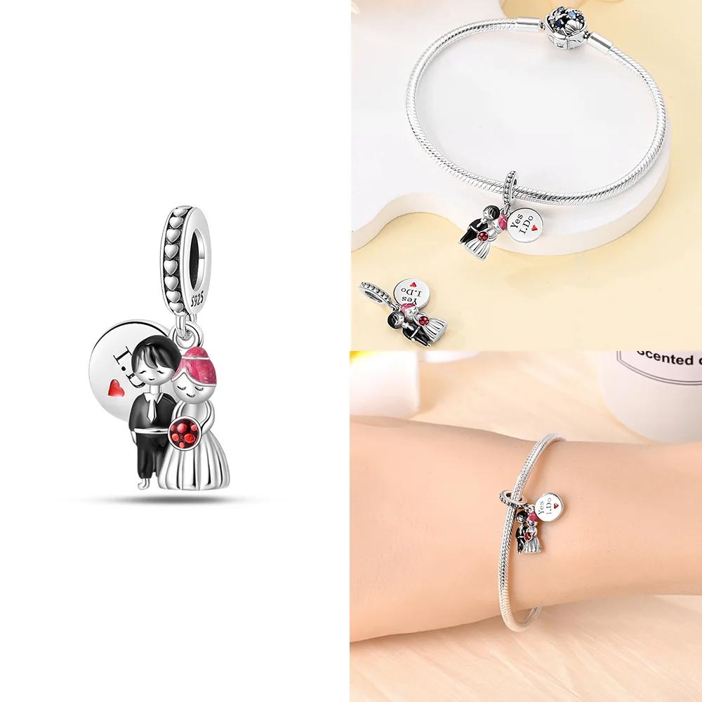 Exquisite Copper Original Red Heart Bicycle Love Couple Charms Beads Fit Bracelet Valentine'S Day Gift Women Jewelry Diy