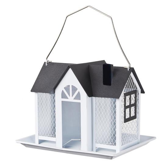 Садовый подвесной домик кормушка для птиц 3 отделения большая емкость украшение для двора снаружи металл