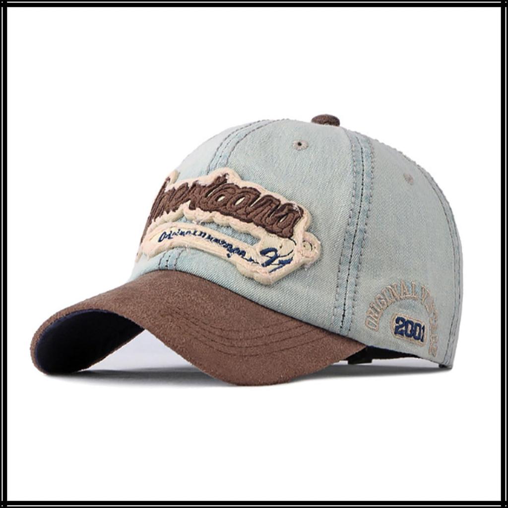 Бейсболка из старого денима CA870 [Белый Клык], Кепка, Логотип, Кепка, 3D, Стильная, Крутая, Мужская (Светло-синий)